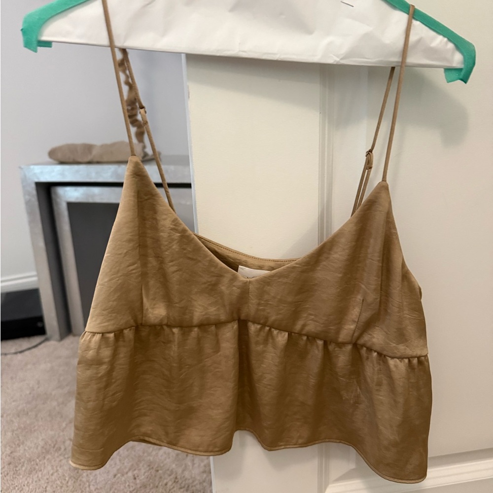 Wilfred Satin Peplum Camisole in Tan